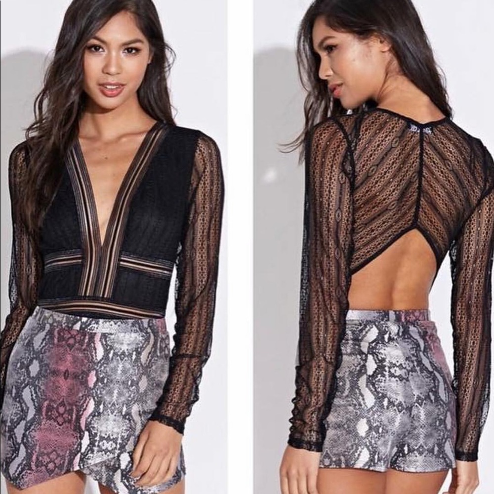 SEXY BLACK SHEER LACE LONG SLEEVE BODYSUIT